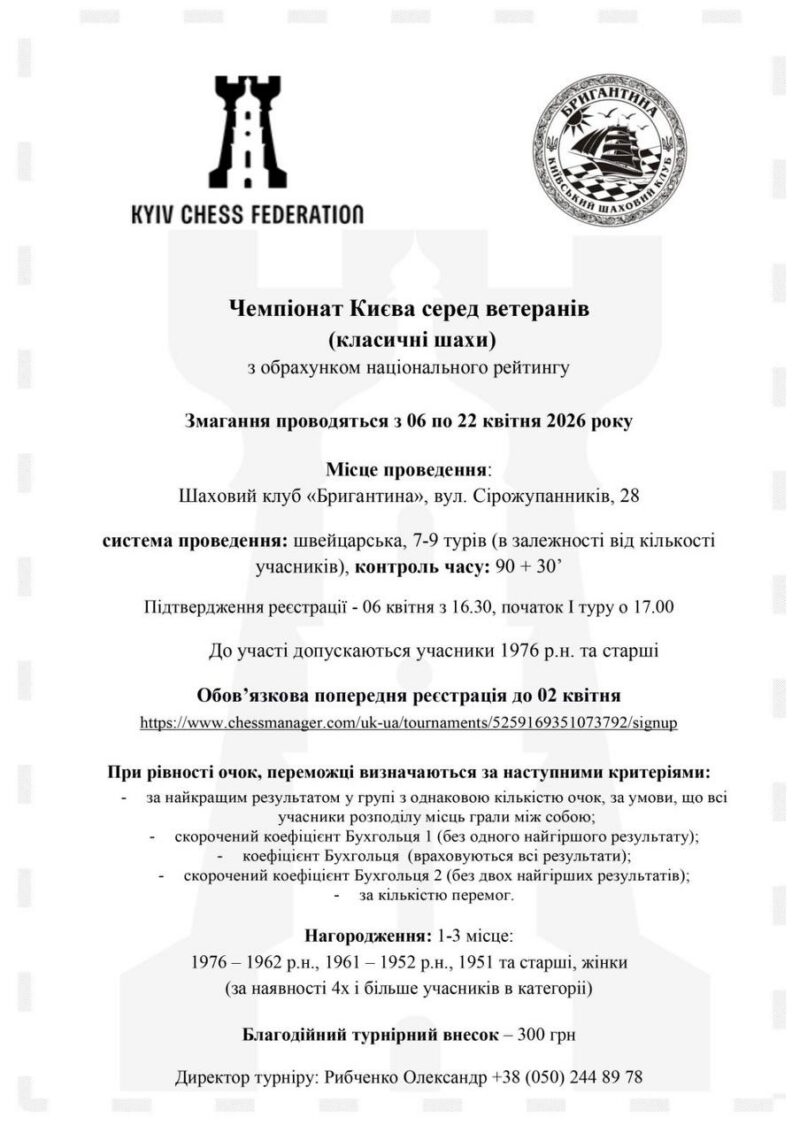 Федерація шахів Києва та редакція Kyiv1.com запрошують шахістів